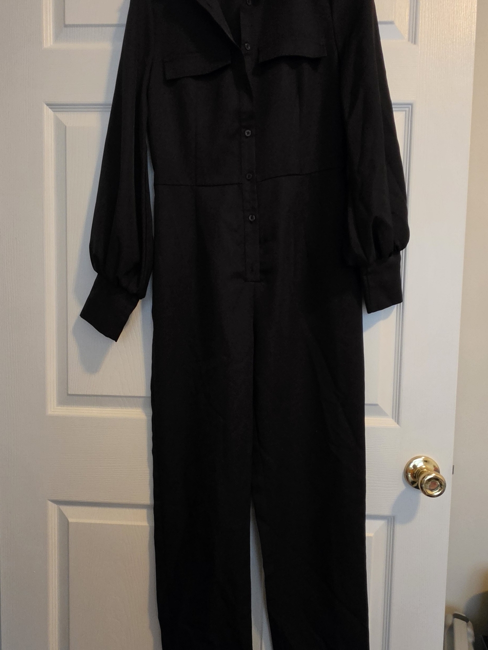 PrettyLittleThing Black Button-Front Long Sleeve Jumpsuit